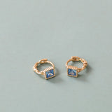 Blue Zircon Earrings Square CZ Earring, S925 Sterling Silver Hoops AL1189
