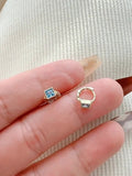 Blue Zircon Earrings Square CZ Earring, S925 Sterling Silver Hoops AL1189