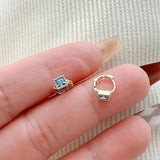 Blue Zircon Earrings Square CZ Earring, S925 Sterling Silver Hoops AL1189