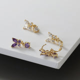 Butterfly Purple White Zircon Cartilage Earrings,S925 Sterling Silver Small Hoops AL1190