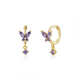 Butterfly Purple White Zircon Cartilage Earrings,S925 Sterling Silver Small Hoops AL1190
