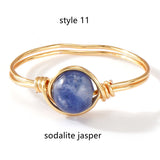 Multi Natural Stones Gold Wire Wrapped Ring, Handmade Boho Jewelry AL1193