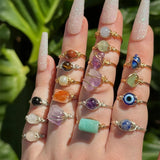 Multi Natural Stones Gold Wire Wrapped Ring, Handmade Boho Jewelry AL1193