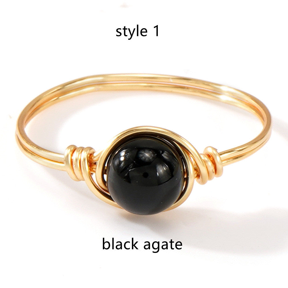 Multi Natural Stones Gold Wire Wrapped Ring, Handmade Boho Jewelry AL1193