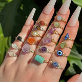 Multi Natural Stones Gold Wire Wrapped Ring, Handmade Boho Jewelry AL1193