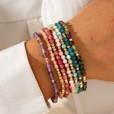 Natural Stones & Gold Beads Stretch Bracelet, Faceted Gemstone Bracelet AL1196