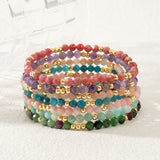 Natural Stones & Gold Beads Stretch Bracelet, Faceted Gemstone Bracelet AL1196