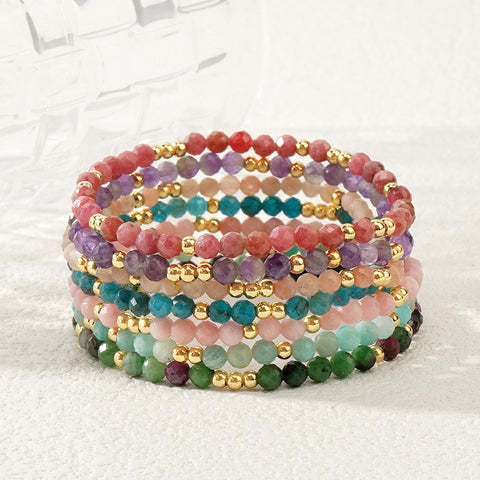 Natural Stones & Gold Beads Stretch Bracelet, Faceted Gemstone Bracelet AL1196