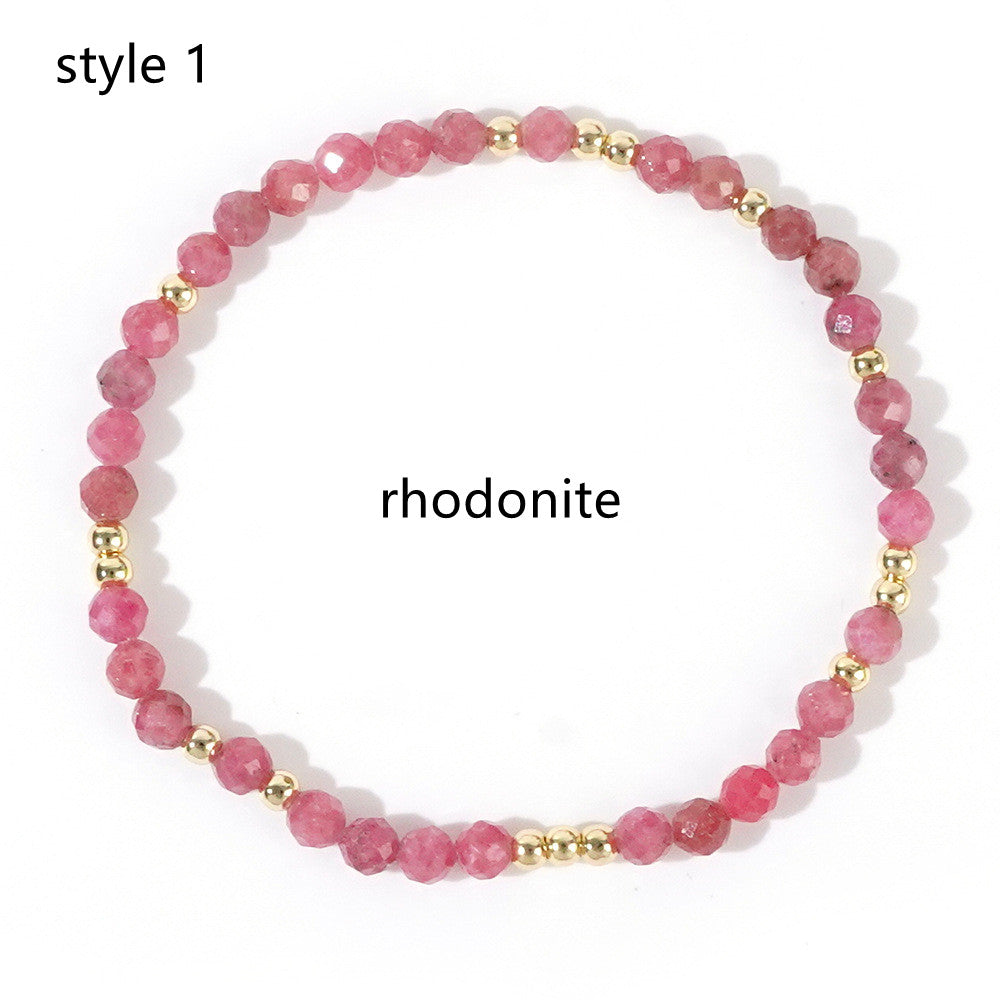 Natural Stones & Gold Beads Stretch Bracelet, Faceted Gemstone Bracelet AL1196