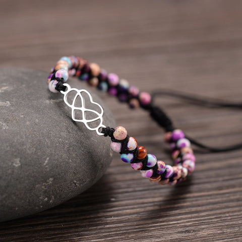 Gold Infinity Heart Wire Wrapped Bracelet with Purple Imperial Jasper Beads AL1198