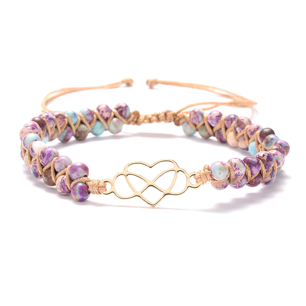 Gold Infinity Heart Wire Wrapped Bracelet with Purple Imperial Jasper Beads AL1198