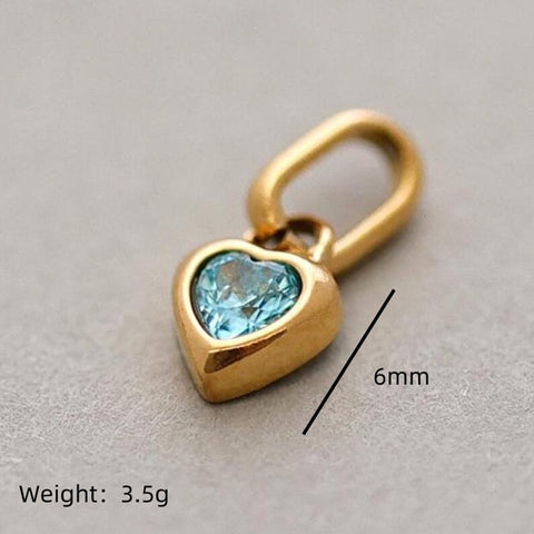 Small Rainbow Heart Pendants CZ Charm, DIY Birthstone Love Zircon Pendant Titanium Steel AL1201