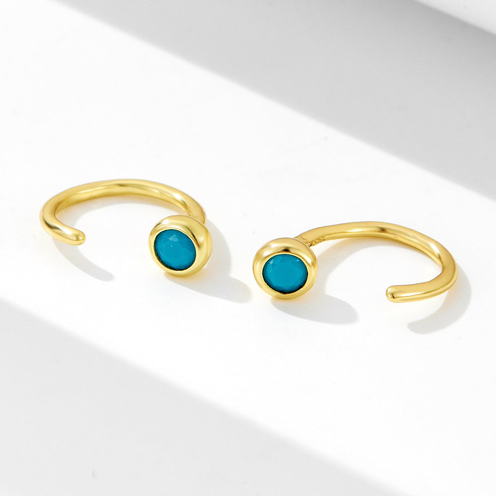 C Shape - Tiny Blue Howlite Turquoise s925 Sterling Silver Hoop Stud Earrings, Fashion Jewelry AL1204