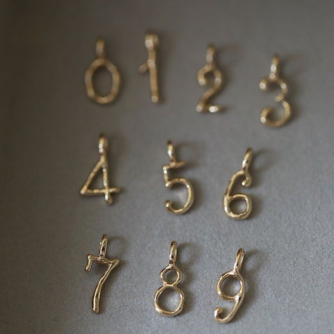 Gold Digital Number Pendants Charms, S925 Sterling Silver with 14K Gold Plated AL1209