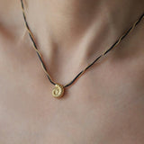 16" Sea Conch Shell Leather Rope & Gold Beads Chain Wire Wrapped Necklace, Stainless Steel Fashion Summer Jewelry Necklace AL1213