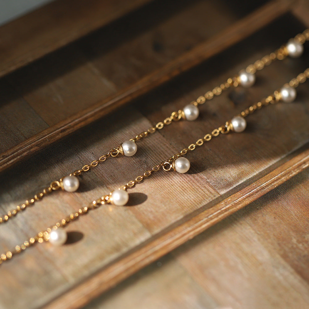 Dainty Stainless Steel Chain & Pearl Bracelet, Fashion Summer Jewelry Bracelet AL1214