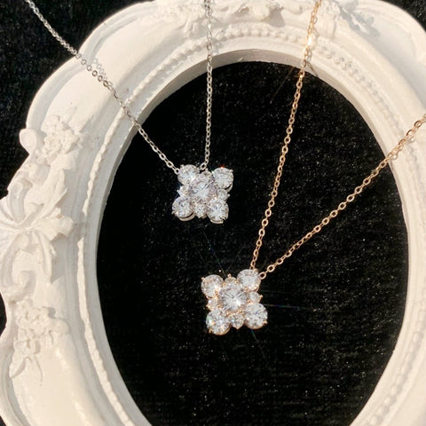 Dainty Four Leaf Clover CZ Pendant Necklace Zircon Necklace, S925 Sterling Silver, Fashion Jewelry AL1216