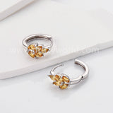 Natural Citrine Leaf Earrings - 925 Silver Hoops, Yellow Crystals Jewelry Earring AL1218
