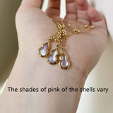 Pink Shell Small Gourd Pendant Necklace For Women, Titanium Steel Gold Bead Chain Calabash Necklace AL1220