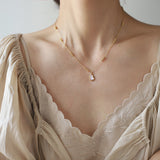 Pink Shell Small Gourd Pendant Necklace For Women, Titanium Steel Gold Bead Chain Calabash Necklace AL1220