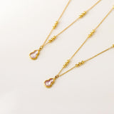 Pink Shell Small Gourd Pendant Necklace For Women, Titanium Steel Gold Bead Chain Calabash Necklace AL1220