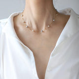 Gypsophila Tea Grey Pearl & Gold Faceted Beads Rosary Chain Bracelet/Necklace, Stainless Steel Summer Jewelry Necklace AL1222