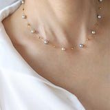 Gypsophila Tea Grey Pearl & Gold Faceted Beads Rosary Chain Bracelet/Necklace, Stainless Steel Summer Jewelry Necklace AL1222