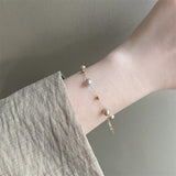 Gypsophila Tea Grey Pearl & Gold Faceted Beads Rosary Chain Bracelet/Necklace, Stainless Steel Summer Jewelry Necklace AL1222