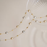 Gypsophila Tea Grey Pearl & Gold Faceted Beads Rosary Chain Bracelet/Necklace, Stainless Steel Summer Jewelry Necklace AL1222