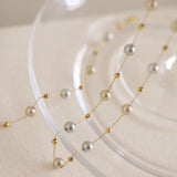 Gypsophila Tea Grey Pearl & Gold Faceted Beads Rosary Chain Bracelet/Necklace, Stainless Steel Summer Jewelry Necklace AL1222