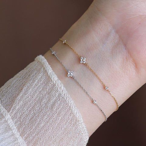 Mini Flower Zircon Bracelet, S925 Sterling Silver Jewelry, Lucky Clover CZ Bracelet AL1223