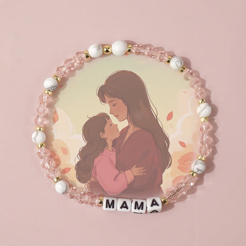 "MAMA" Letter Bracelet Pink Crystal Beads Bracelet For Mom, Mother's Day Gift Jewelry AL1224