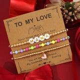 Set of "MAMA" Letter Bracelet For Mom, Rainbow Acrylic & Gold Copper Beads Heart Bracelet, Mother's Day Gift Jewelry AL1225