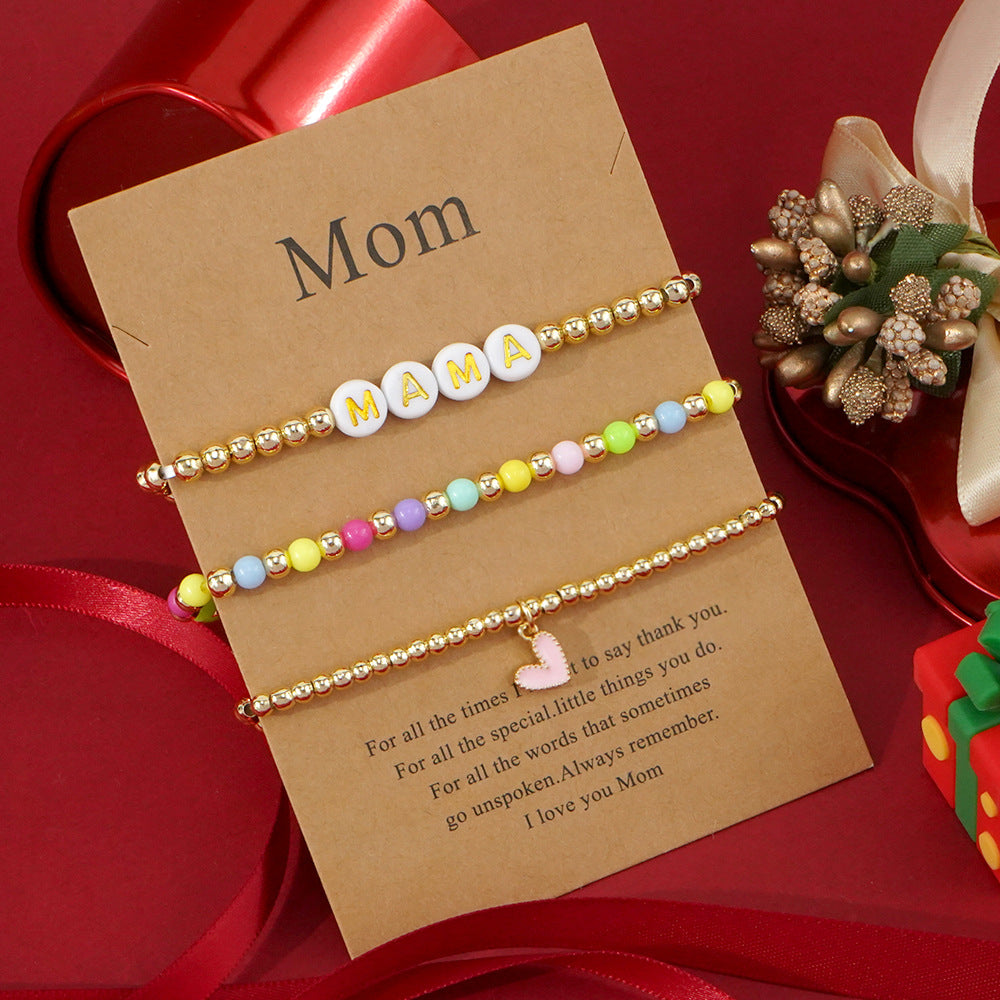 Set of "MAMA" Letter Bracelet For Mom, Rainbow Acrylic & Gold Copper Beads Heart Bracelet, Mother's Day Gift Jewelry AL1225