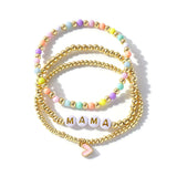 Set of "MAMA" Letter Bracelet For Mom, Rainbow Acrylic & Gold Copper Beads Heart Bracelet, Mother's Day Gift Jewelry AL1225