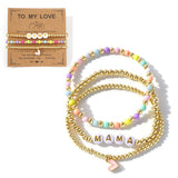 Set of "MAMA" Letter Bracelet For Mom, Rainbow Acrylic & Gold Copper Beads Heart Bracelet, Mother's Day Gift Jewelry AL1225