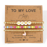 Set of "MAMA" Letter Bracelet For Mom, Rainbow Acrylic & Gold Copper Beads Heart Bracelet, Mother's Day Gift Jewelry AL1225