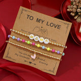 Set of "MAMA" Letter Bracelet For Mom, Rainbow Acrylic & Gold Copper Beads Heart Bracelet, Mother's Day Gift Jewelry AL1225