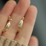 Feather Leaf Zircon Hoop Earrings CZ Earring, S925 Sterling Silver Earrings, Fashion Earrings AL1227