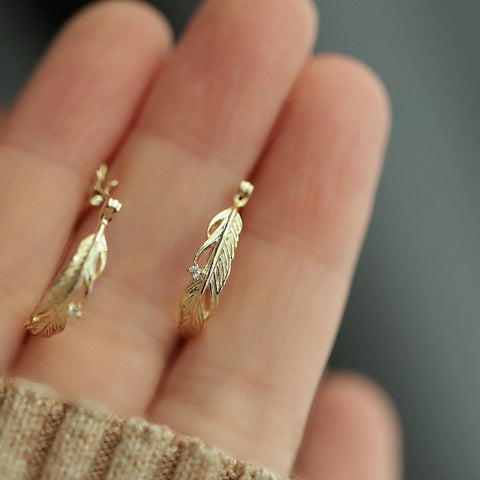 Feather Leaf Zircon Hoop Earrings CZ Earring, S925 Sterling Silver Earrings, Fashion Earrings AL1227