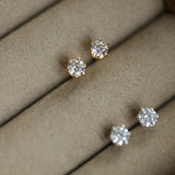 S925 Sterling Silver 18k Gold Crown Single Zirconia Six-Prong Stud Earrings, Minimalist Classic Jewelry CZ Studs AL1230