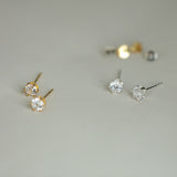 S925 Sterling Silver 18k Gold Crown Single Zirconia Six-Prong Stud Earrings, Minimalist Classic Jewelry CZ Studs AL1230