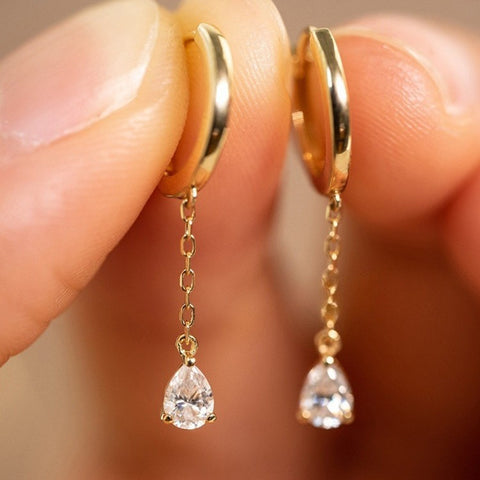 S925 Sterling Silver Teardrop CZ Tassel Hoop Earrings, Zircon Drop Threader Earrings, Hypoallergenic Dangle Earrings Jewelry Gift For Women AL1231