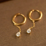 S925 Sterling Silver Teardrop CZ Tassel Hoop Earrings, Zircon Drop Threader Earrings, Hypoallergenic Dangle Earrings Jewelry Gift For Women AL1231