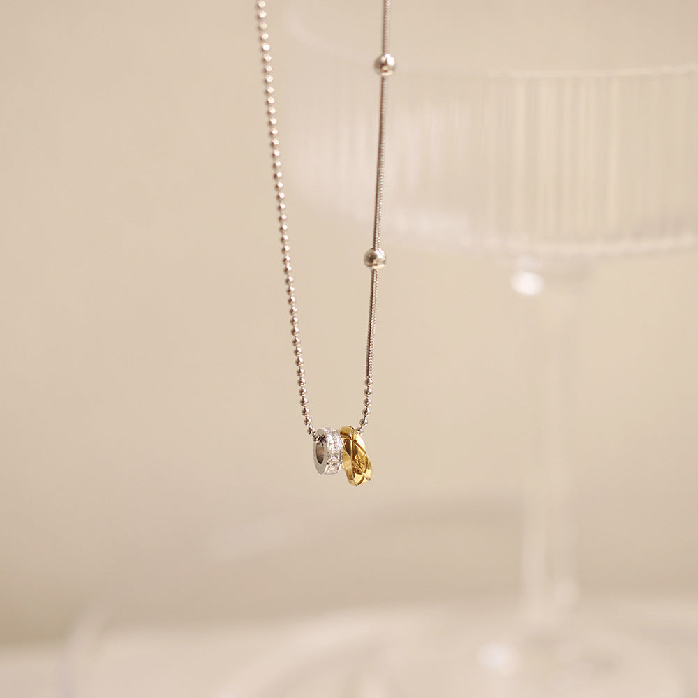 Diamond-shaped double-ring color-changing necklace, titanium steel plated with gold and silver color AL1236