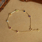Skinny Rainbow Zircon Bracelet for Women, S925 Sterling Silver Plated with 18K Gold AL1238