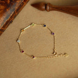 Skinny Rainbow Zircon Bracelet for Women, S925 Sterling Silver Plated with 18K Gold AL1238