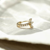 Dainty S925 Sterling Silver 18k Gold Three-Leaf Zirconia Hoop Earrings, CZ Flower Earrings Jewelry  AL1239