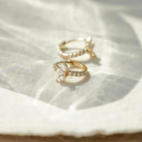 Dainty S925 Sterling Silver 18k Gold Three-Leaf Zirconia Hoop Earrings, CZ Flower Earrings Jewelry  AL1239