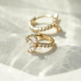 Dainty S925 Sterling Silver 18k Gold Three-Leaf Zirconia Hoop Earrings, CZ Flower Earrings Jewelry  AL1239